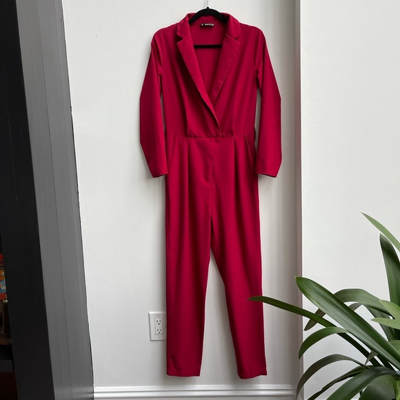 Wine red burgundy wrap jumpsuit - Picture 3 of 7
